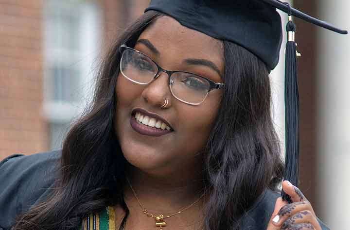 Hana Bekele in her graduation cap and gown.