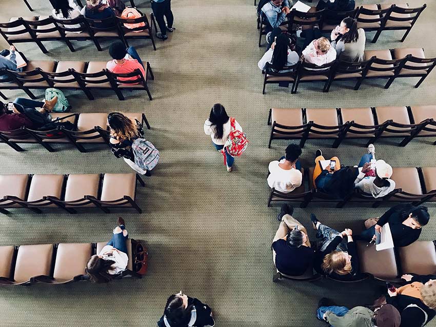 Looking down on chairs in Chapel.